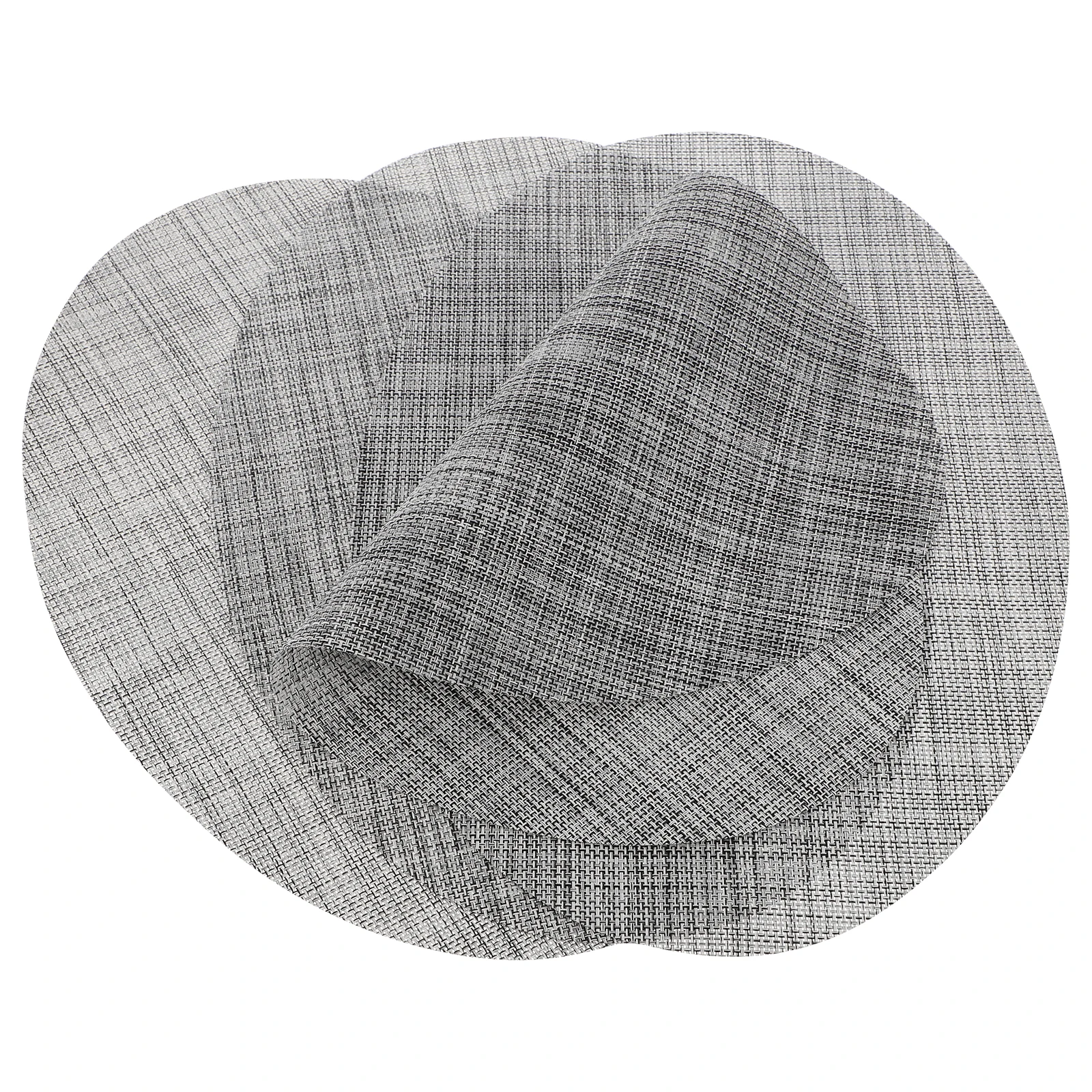 

4 Pcs Insulated Placemat Thickened Desk Mat Washable PVC Grey Oval Heat Resistant Tableware Protector Coffee Cup Mat