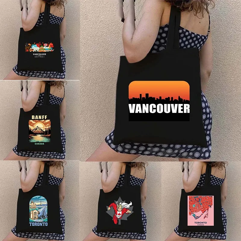 

Сумки ко Дню независимости Канады, канадский туристический подарок, с изображением городских пейзажей Монрея, Ванкувера, Квебека, холщовые сумки-тоут, хлопковые сумки