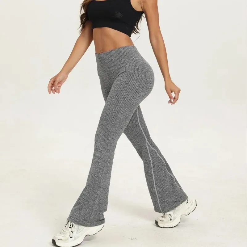Nieuwe Micro Bell-bottoms Dames Naadloze Slanke Legging Effen Geribbelde Gebreide Legging Hoge Taille Hoge Elastische Yoga Fitness Broek