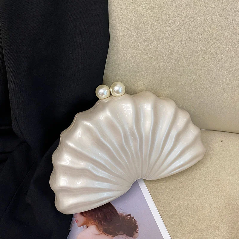 Shell Clutch Bag Acrylic clutch bag women wedding evening party cute ivory pearl color purse handbag summer new 2025