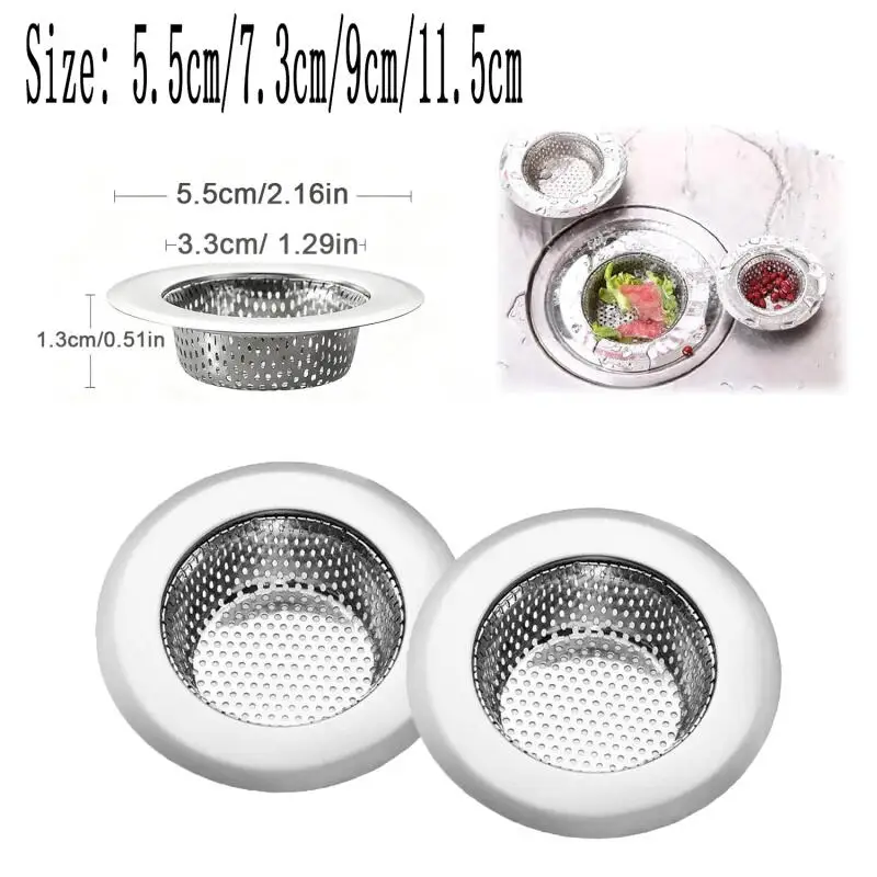 Filtro de pia de cozinha, 5.5/7.3/9/11.5cm, malha de aço inoxidável, filtro de esgoto, dreno de banheiro, armadilhas de filtro