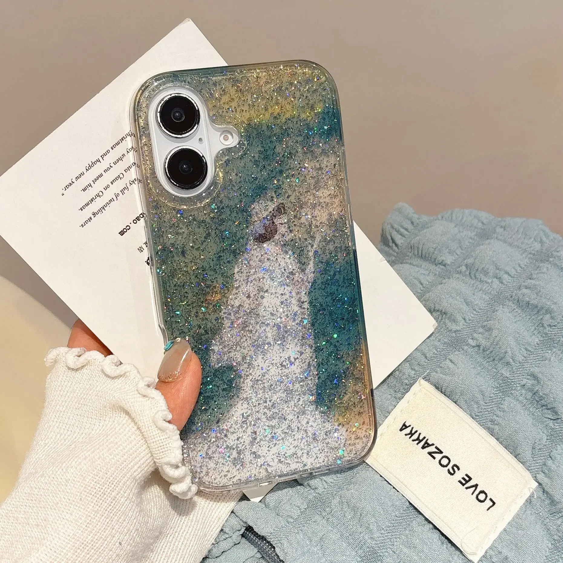 Fairy girl woman wedding dress illustration glitter sequin Phone case For iPhone 16 15 14 13 Pro Max Case Cute shockproof Cover