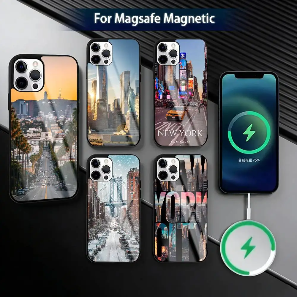 

N-New York C-City Phone Case For iPhone17,16,15,14,13,12,11 Plus,Pro Magnetic For Magsafe Wireless Charging