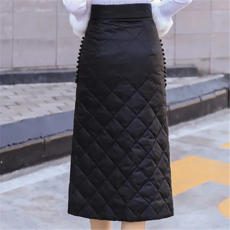 Down Cotton Skirt For Women 2024 New Autumn Winter Windproof Warm Cotton Skirt High Waist One Piece Mid-Length Skirts Female