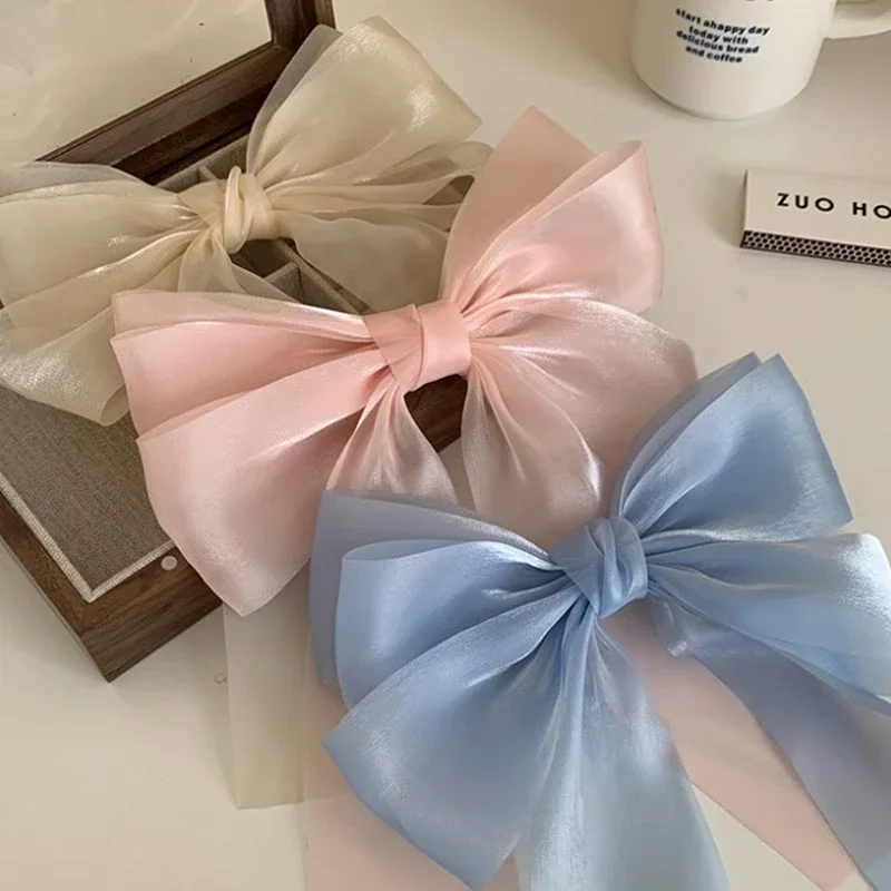 Simple Girls Blue Pink Big Bow Ribbon Hair Clip Elegant Spring Summer Hair Clip Pins Retro Headband Clips Hair Accessories