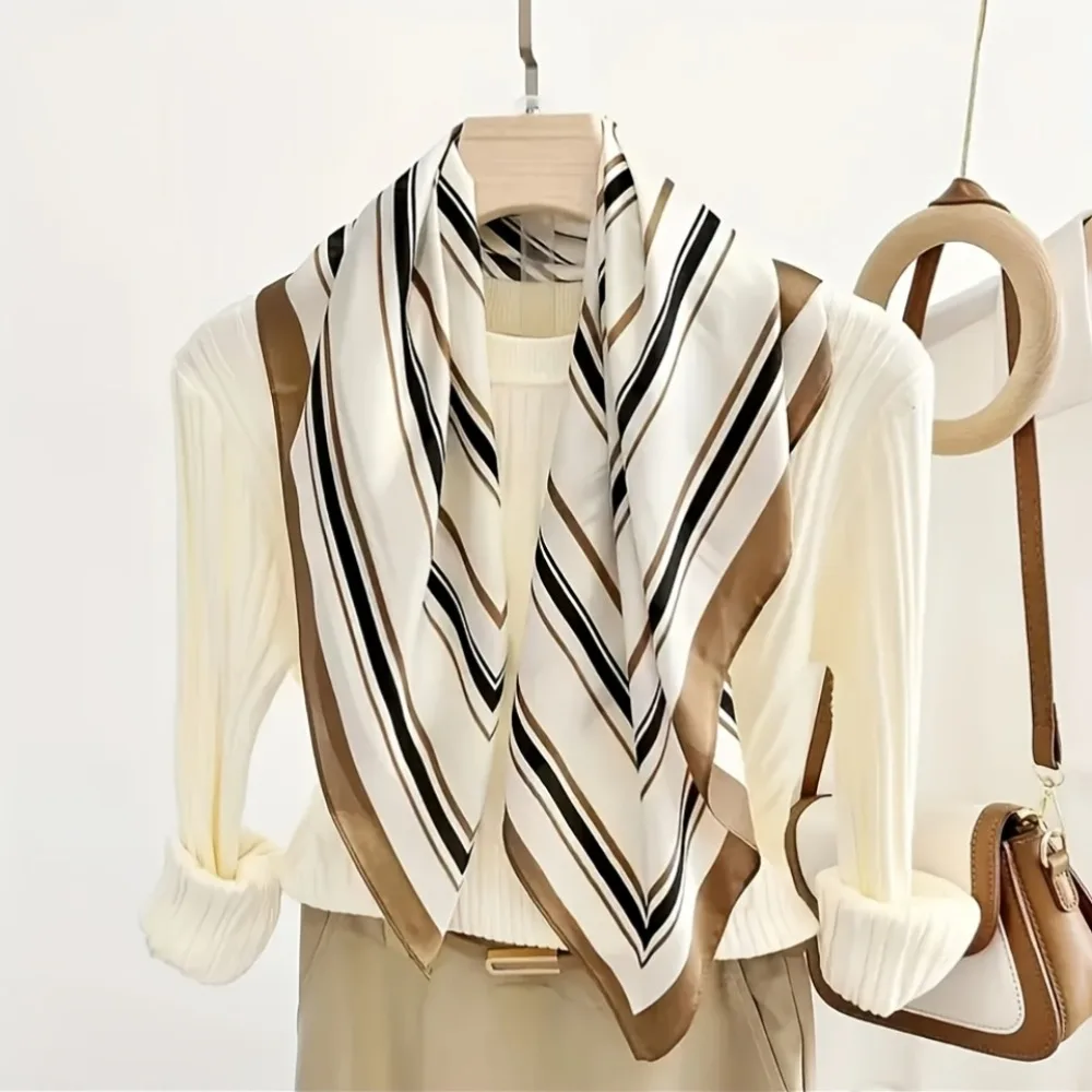[Bohemian Square Scarf] Women's Elegant Geometric Striped Square Scarf - Lightweight Breathable Bohemian - Detail 1