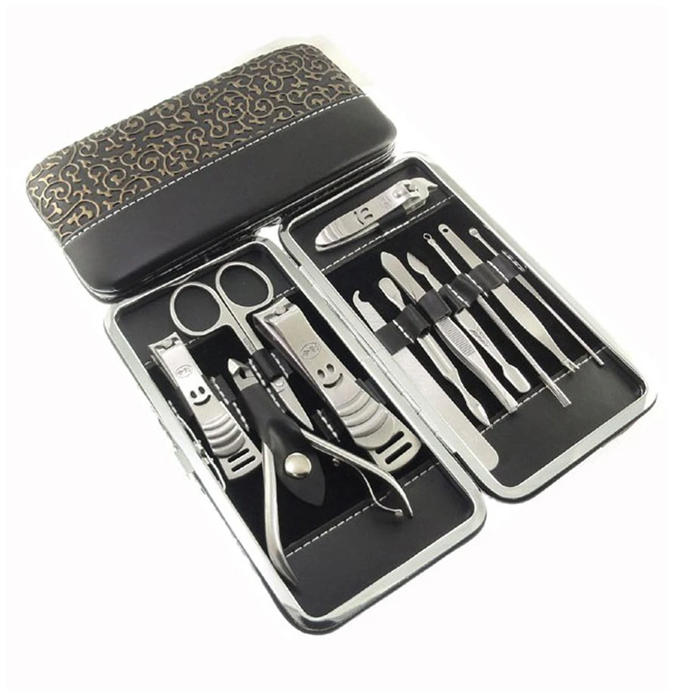 

12Pcs Grooming Kit Stainless Steel Nail Care Set with Plant Print Bag Manicure Pedicure Tools for Home Or Travel
