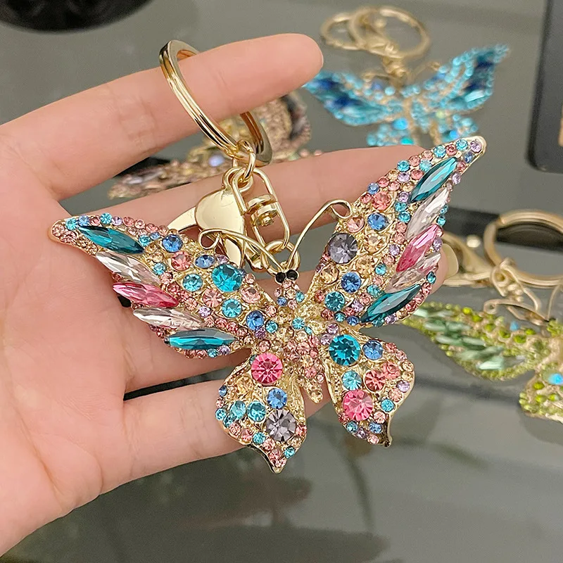 European and American fashion new full crystal butterfly key chain alloy pendant bag pendant small gift factory wholesale