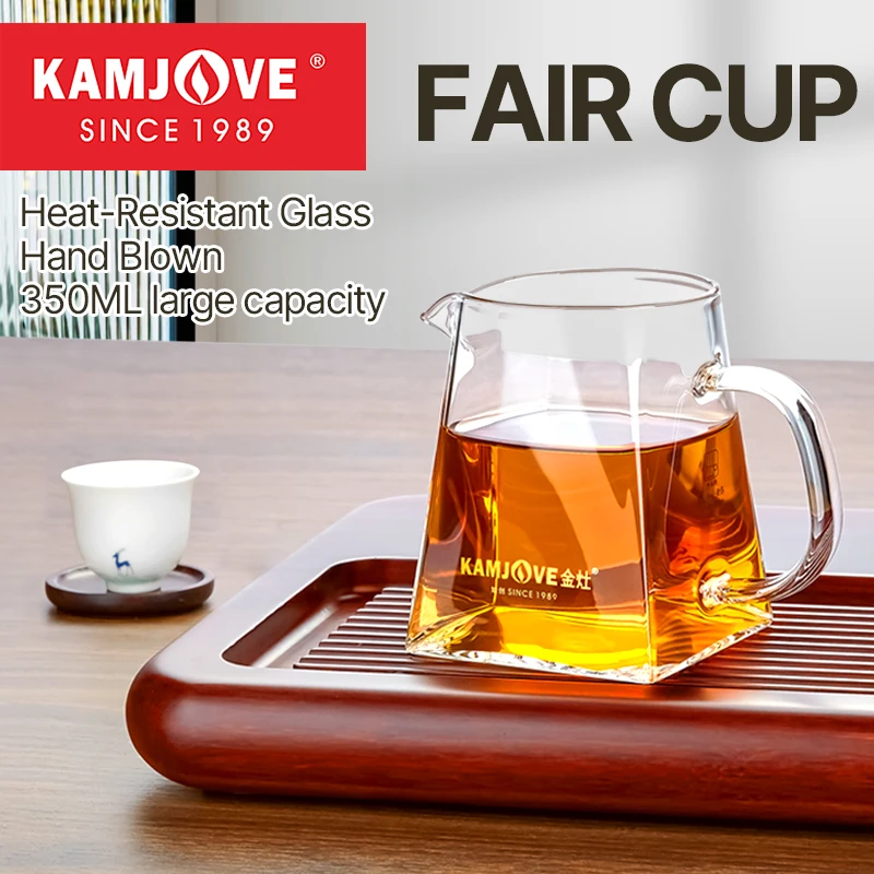 KAMJOVE Glass Tea Pot Fair Cup,Hand-Blown Glass Heat-Resisting Kung Fu Tea Cup Teaset Gongdao Teacup Fair Mug with handle