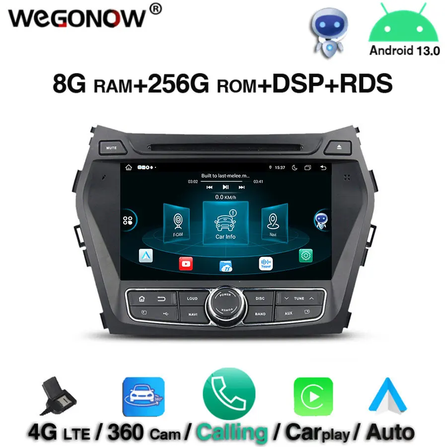 

360 IPS Android 13.0 8 Core 8 GB+128 GB Car DVD Player GPS Map RDS Radio WIFI 4G LTE BT 5.0 For Hyundai IX45 Santa Fe 2013 2014