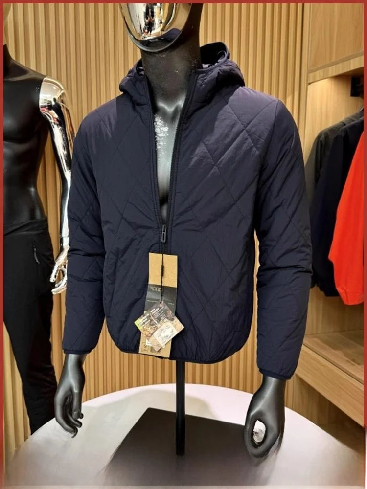 

Men's Outdoor Windproof Warm Velvet Cotton Jaet Diamond Patterned Quilted Coat Youth Trendy Long Sve Zipper Closure Coat