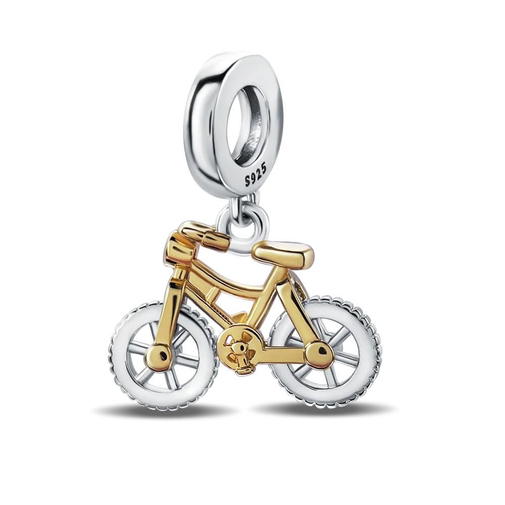 

Gorgeous 925 Sterling Silver Two Tone Spinning Wheels Bicycle Dangle Charm Fit Pandora Bracelet Women's Retro Accessories