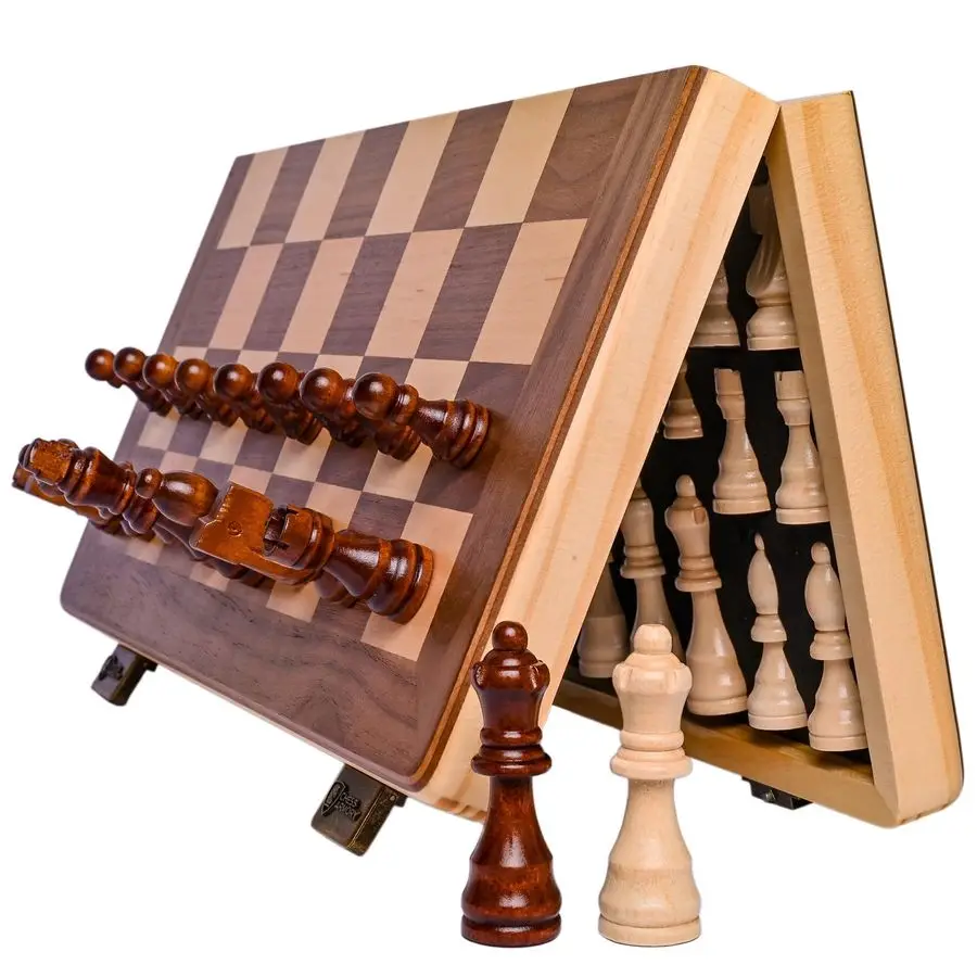 

Inch Magnetic Wooden Chess Set for Adults amp Kids Folding Travel Chess Board with Handcrafted Staunton Pieces, Extra Queens, an