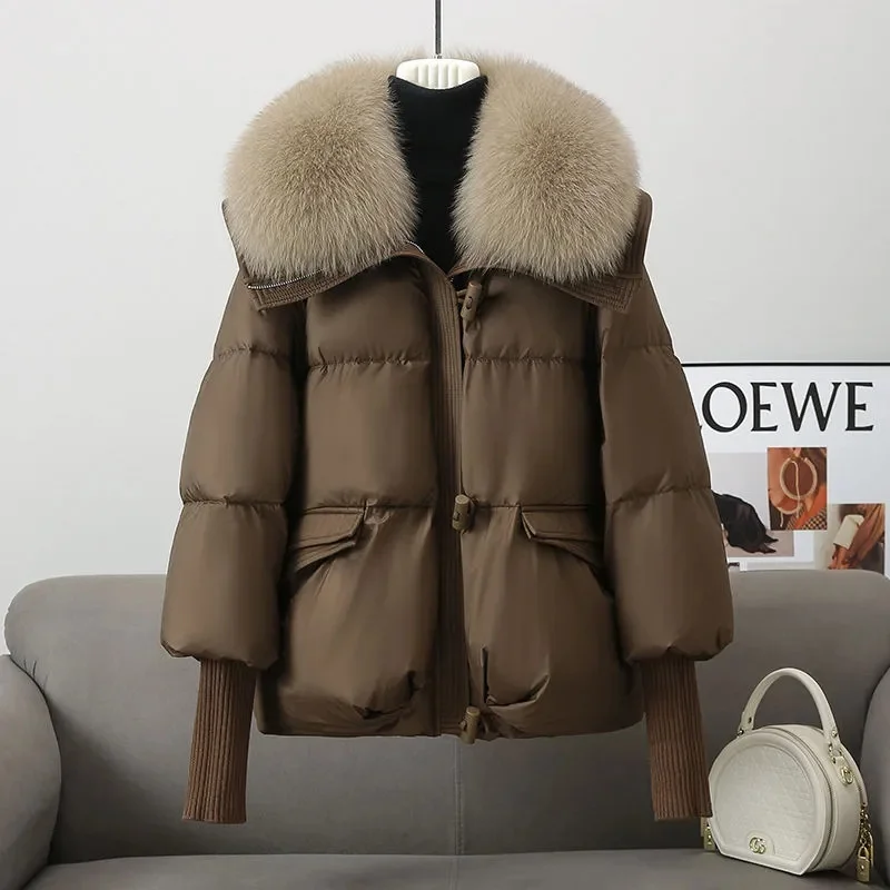 2024 Winter Women\'s Warm Coat New Thicken Fur collar Jacket Short Down cotton Loose Outwear Solid Casual Female Parkas Coats