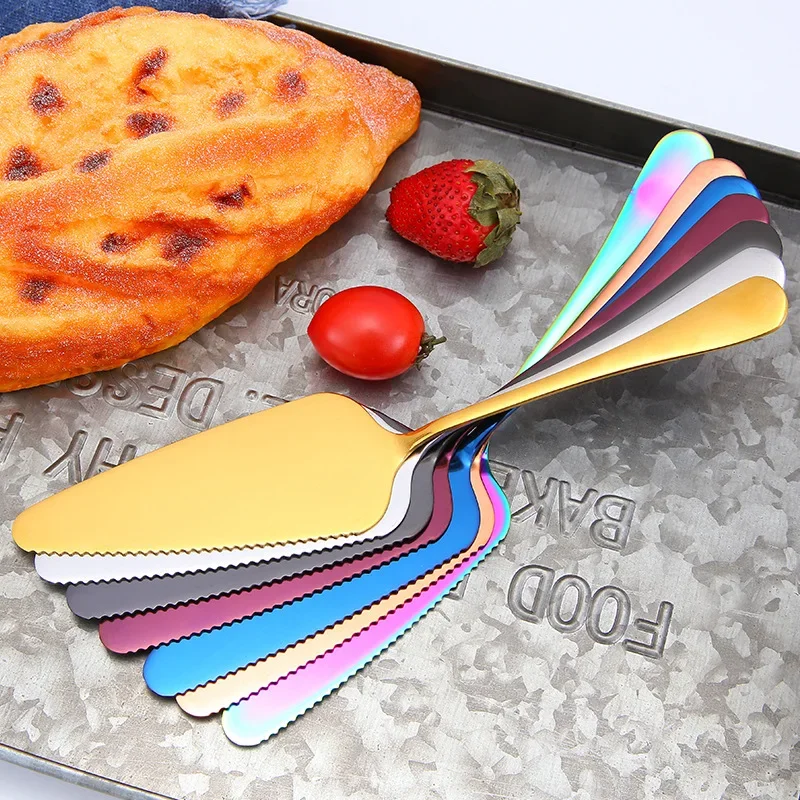 Colorful Stainless Steel Serrated Edge Cake Server Blade Cutter Pie Pizza Shovel Cake Spatula Baking Tool 1piece