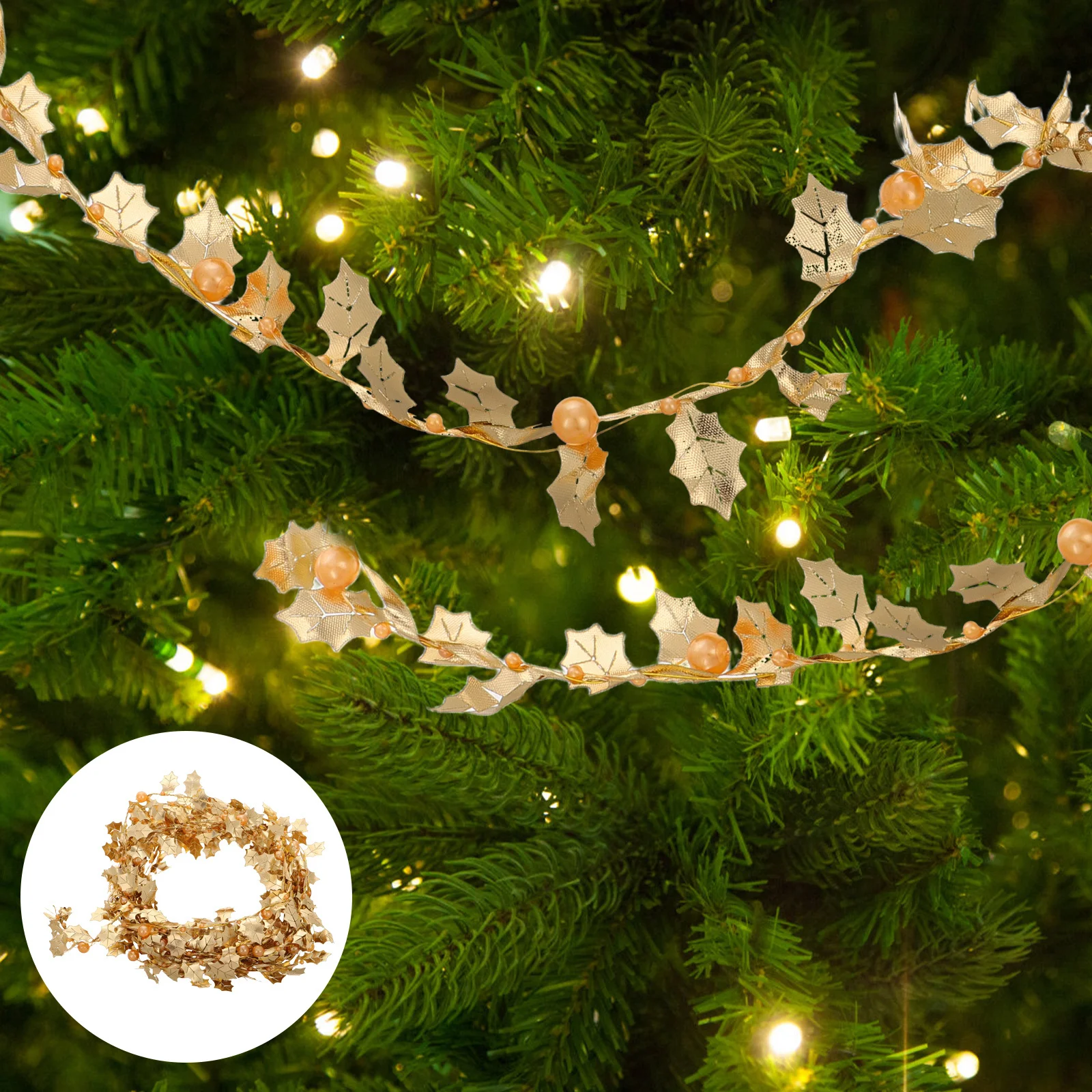 

5m Christmas Leaf Pearls Beaded Garland on Fishing Line DIY Craft Tree Holiday Party Decor Christmas Tree Beads Garland