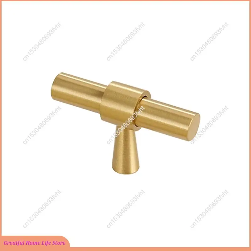AT59 Gold Drawer Round Brass Cabinet Pulls Kitchen Cabinet Door Handles T Type Wardrobe Brass Handles Brass Cabinet Door Pulls