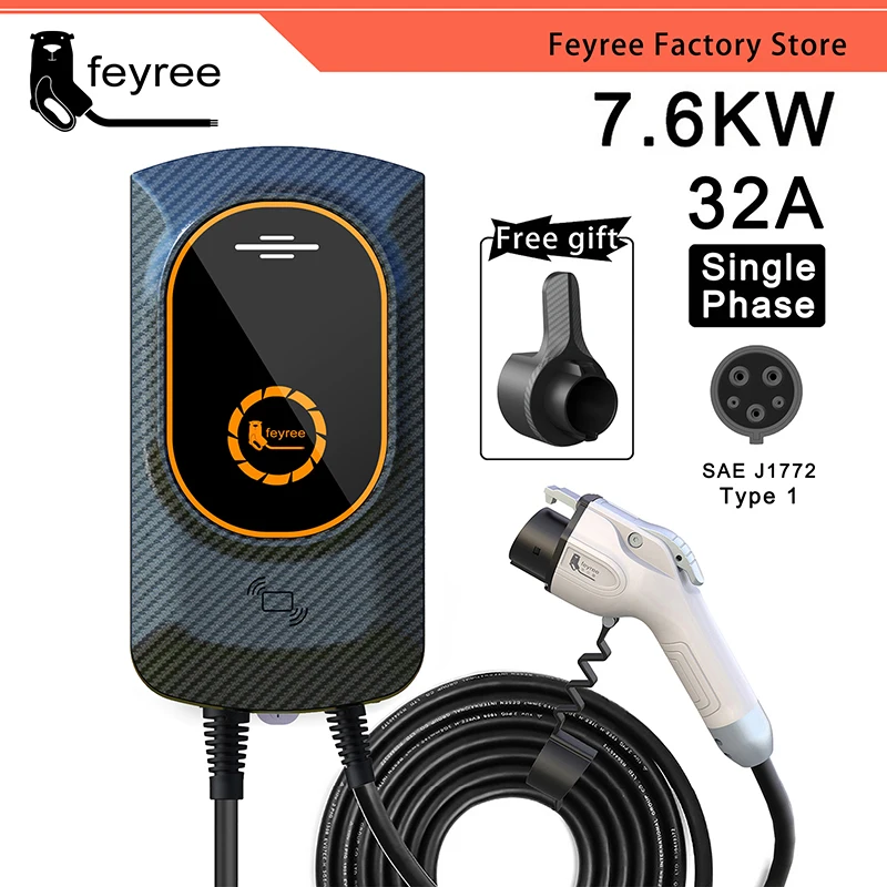 feyree EV Charger Type2 Cable 32A 7KW EVSE Wallbox IEC62196-2 Adapter Type1 j1772 1Phase for Electric Vehicle Charging Station