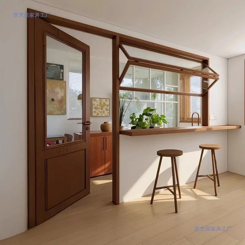 2025 Solid wood Internet celebrity folding window open up and down, hanging up and down, pushing up glass window, wooden simple