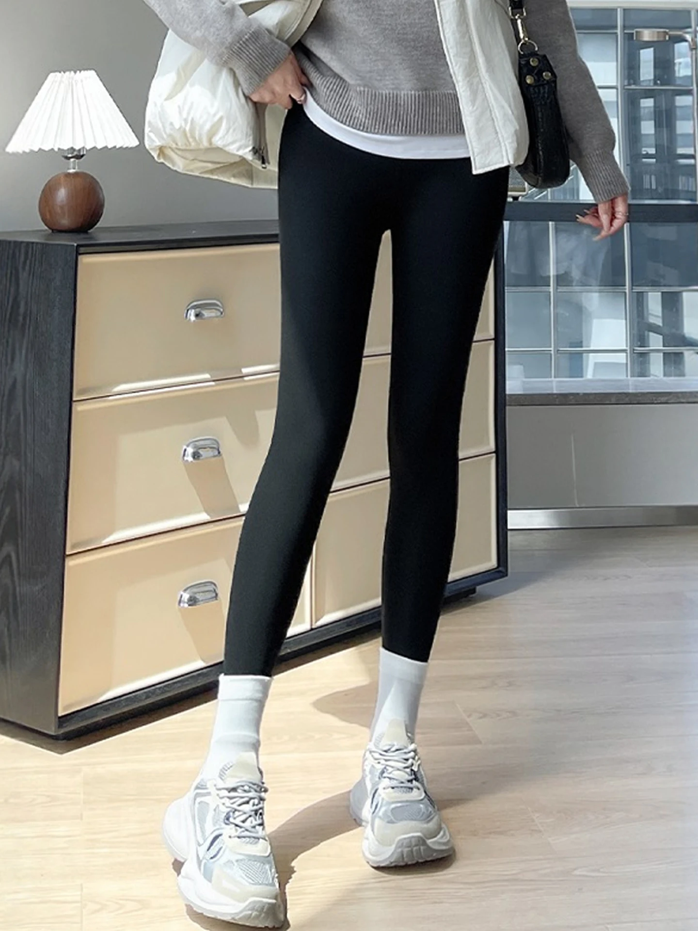 Puella High-Waist Fce-Lined Thi Yoga Pants arkskin Design Winter Warm Tummy Control Butt Lifting Casual Long Pants