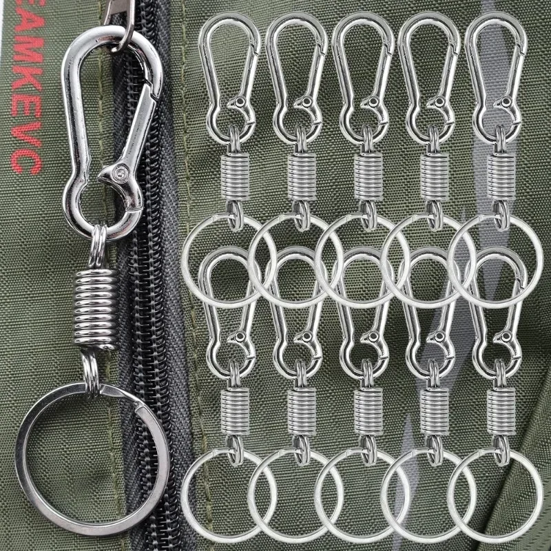 Elastic Spring Key Chain Metal Gourd Buckle Clasp Car Strong Retractable Carabiner Hanging Keychain Simple Climbing Hook Keyring