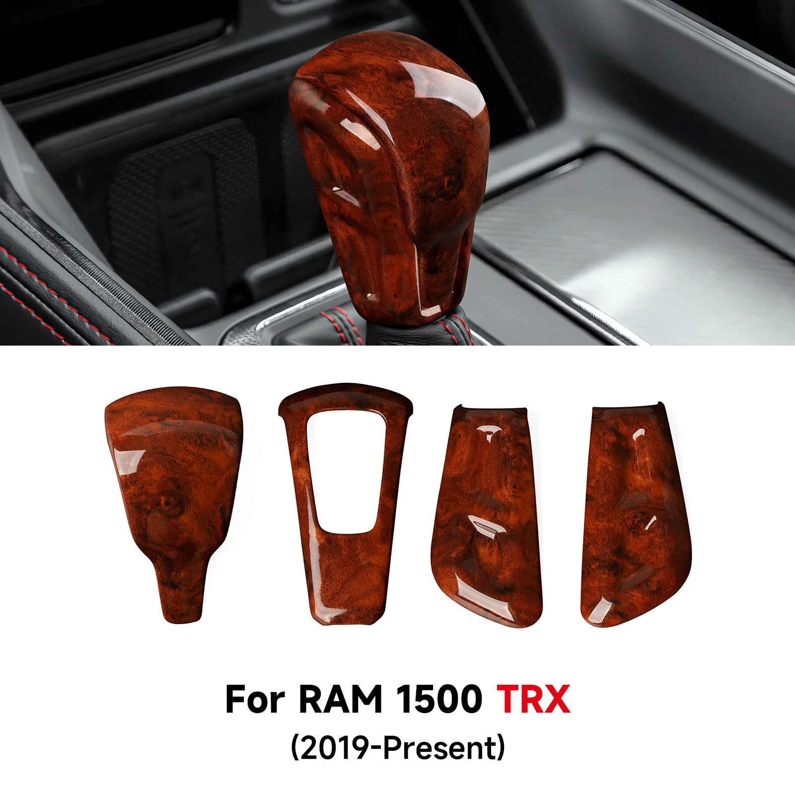 Wood Grain Interior Sticker ABS Trim Accessories.For Dodge RAM 1500 TRX 2019-2026 Car Center Console Gear Shift Panel Cover. - view 6