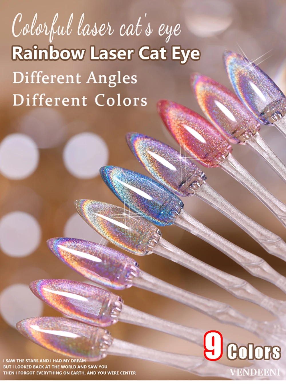 Vendeeni 9 Farben Magnetischer Regenbogen-Katzenaugen-Gel-Nagellack Nagelkunst Glitzer Laser Magnetischer UV-Gel-Lack Auroras Gel-Lack – Detail 1