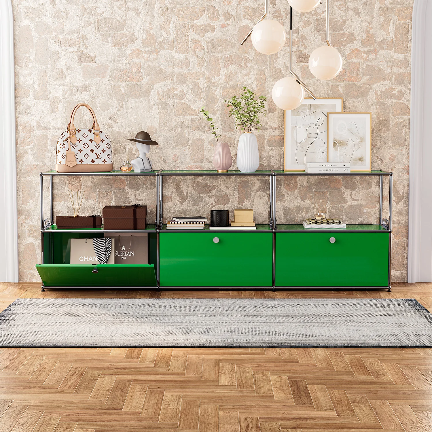 Aparador de armario de almacenamiento, estante de almacenamiento, mueble Modular, tablero de Metal de acero inoxidable, armario de sala de estar, sin llaves