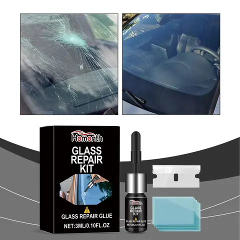 Glass Repair Kit Auto Windshield Cracks Scratches Clear Vision Portable Adhesive