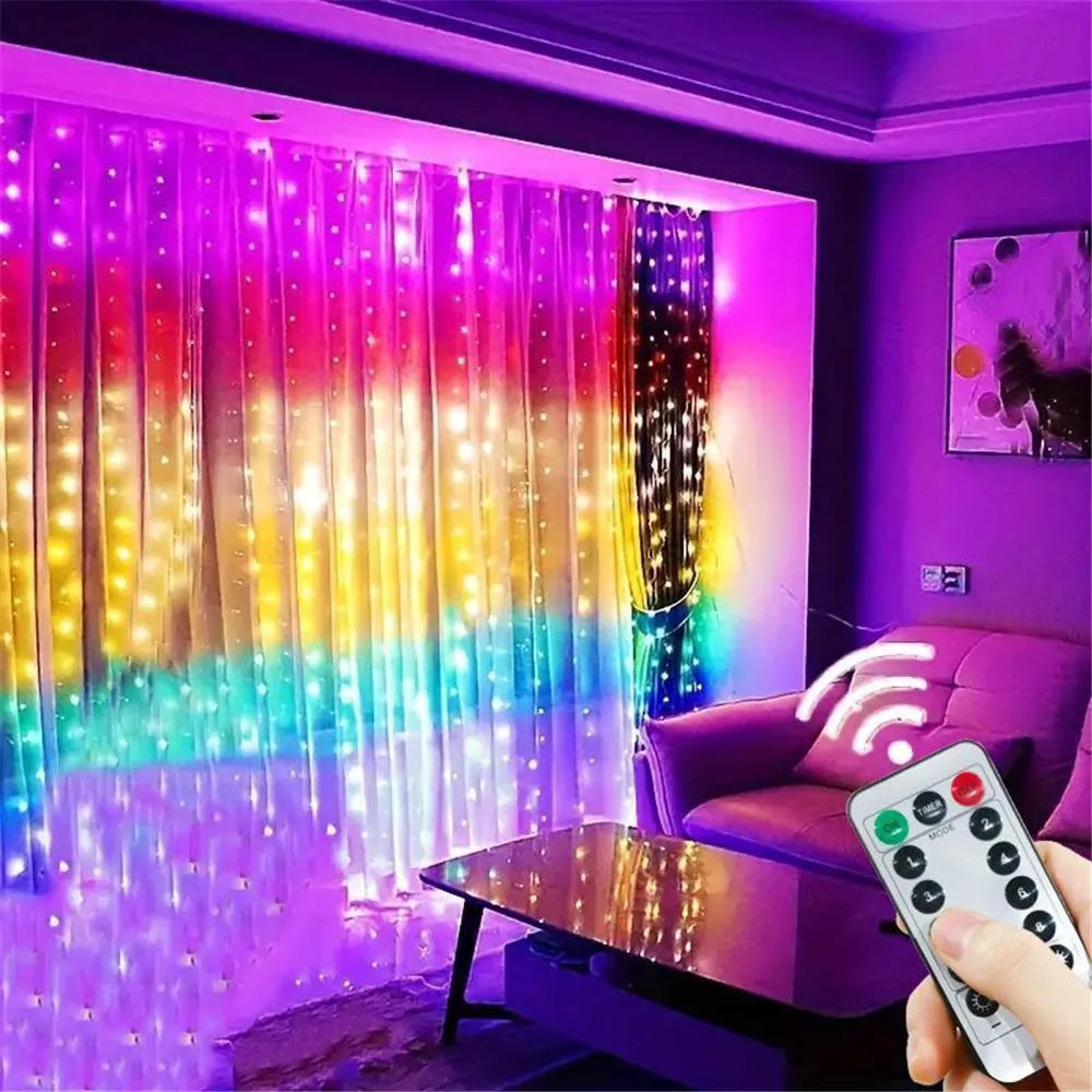 Guirnalda de luces LED para decoración navideña, luces de cortina USB de 8 modos, 3M, 4M, 6M, para fiesta, dormitorio, boda y vacaciones