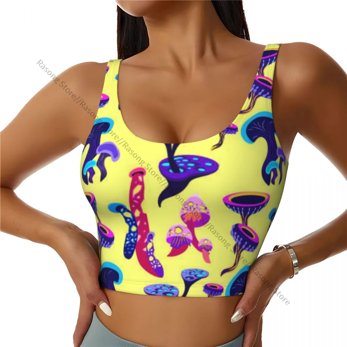 Women Sexy Sports Vest Hallucinogenic Magic Fairy Mushrooms Female Streetwear Sport Lingerie Tee Crop Top