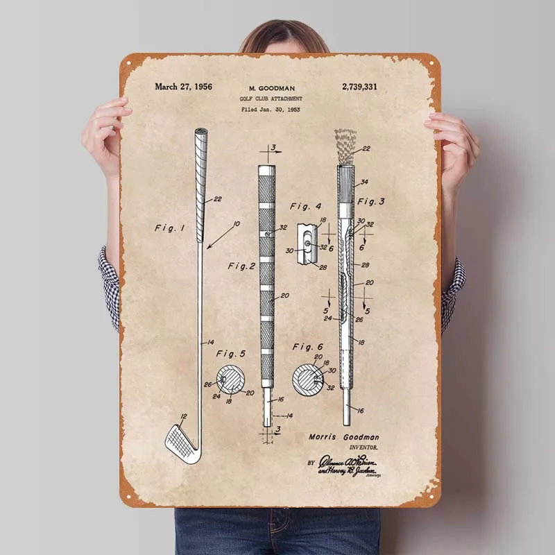 Patent Art Goodman Golf Club Attachme Blueprint Poster Gaming Room Decoration Man Cave Wall Decor Living Room Coffee Bar Vintage