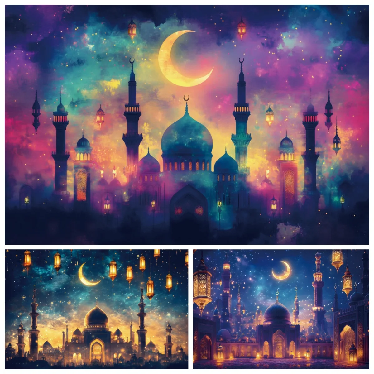 Arabian Moroccan Night Backdrop Ramadan Eid Mubarak Aladdin Birthday Party Decor Banner Baby Shower Background Photography Props