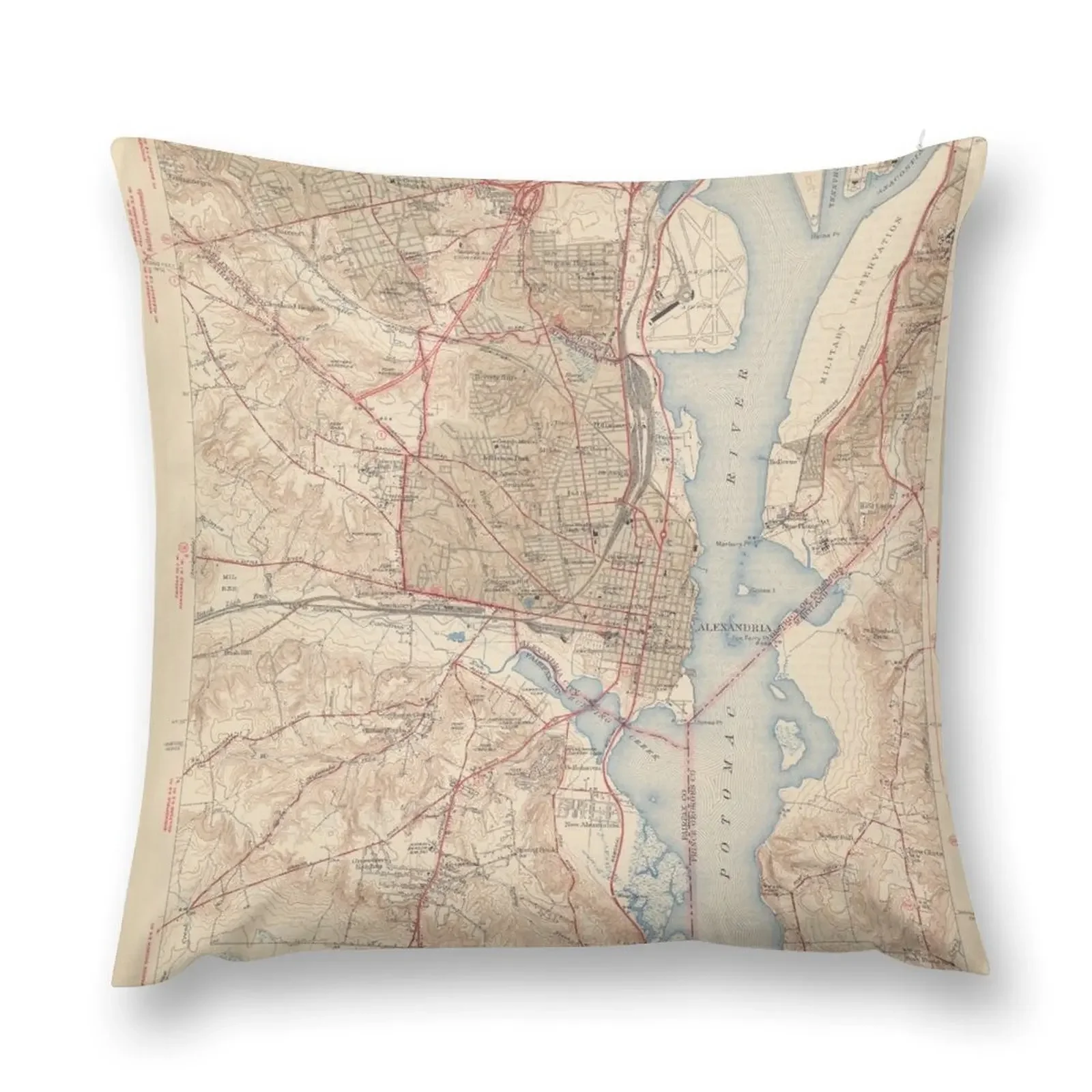 Vintage Map of Alexandria Virginia (1945) Throw Pillow Luxury Living Room Decorative Cushions Decorative Sofa Cushion pillow