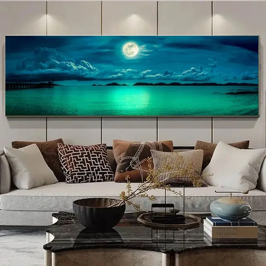 Large New Series Full Round Square Diamond Painting Calm Sea Cloud Moon Landscape DIY 5D Diamond Painting Home Decoration X1495