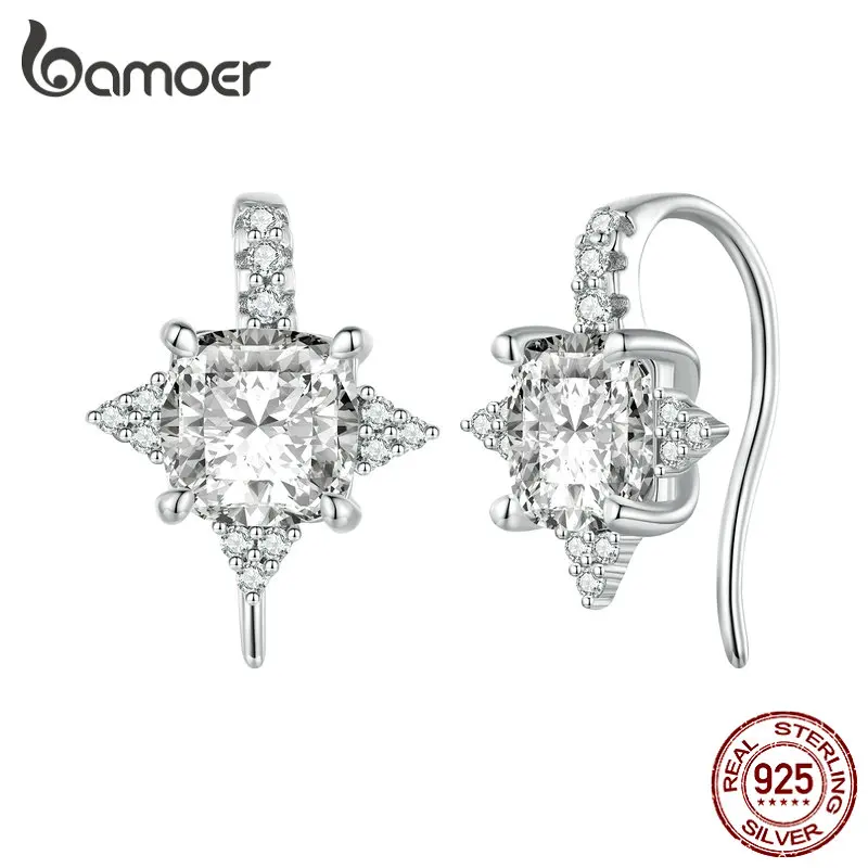 Bamoer 925 Sterling Silver Shiny Clear Square Zircon Ear Hooks Original Design Earrings for Women Fine Jewelry BSE788