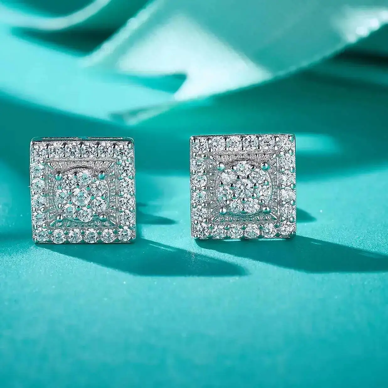 Square Luxury Rhodium Fine Lab Grown Diamond Earrings VVS Moissanite Women S925 Sterling Silver Stud Earrings