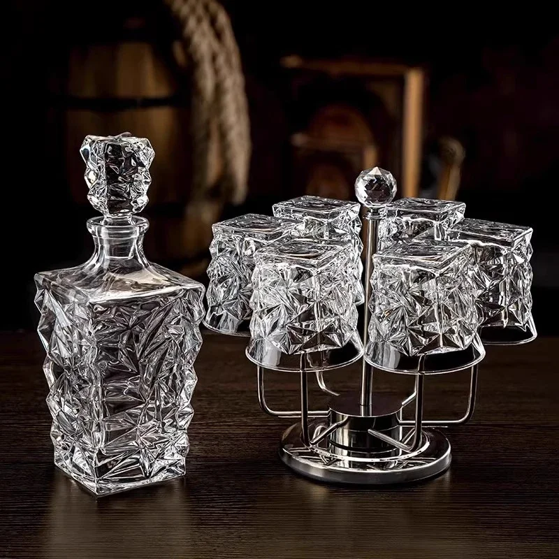 Gold-painted whiskey glass gift box set, crystal glass foreign wine cup, high-end wine bottle wine set, gift