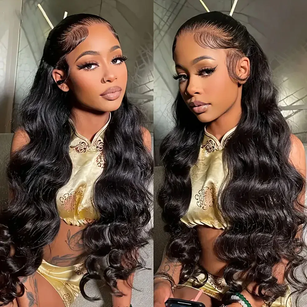

13×4 Body Wave 13×6 Pre Plcked Lace Frontal Human Hair Wigs 5×5 Transparent 220Density Natural Color Lace Front Wig For Women 1B