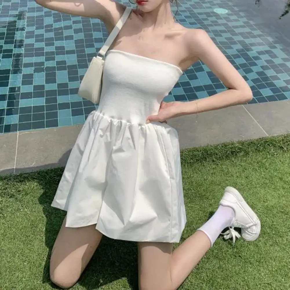 Casual Jumpsuit Waist Tight High-Waist Dressing Up Korean Style Shorts Elastic Bandeau Romper   Shorts Dress  Daily Clothing