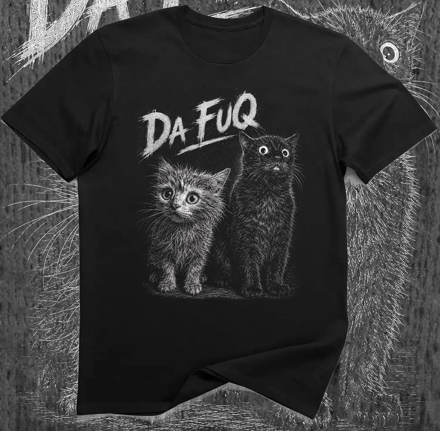 DaFuq Shocked Cats Meme Shirt Funny Kitten Reaction Graphic Tee Weird Pet Humor Gift Four season popular unisex T-shirt