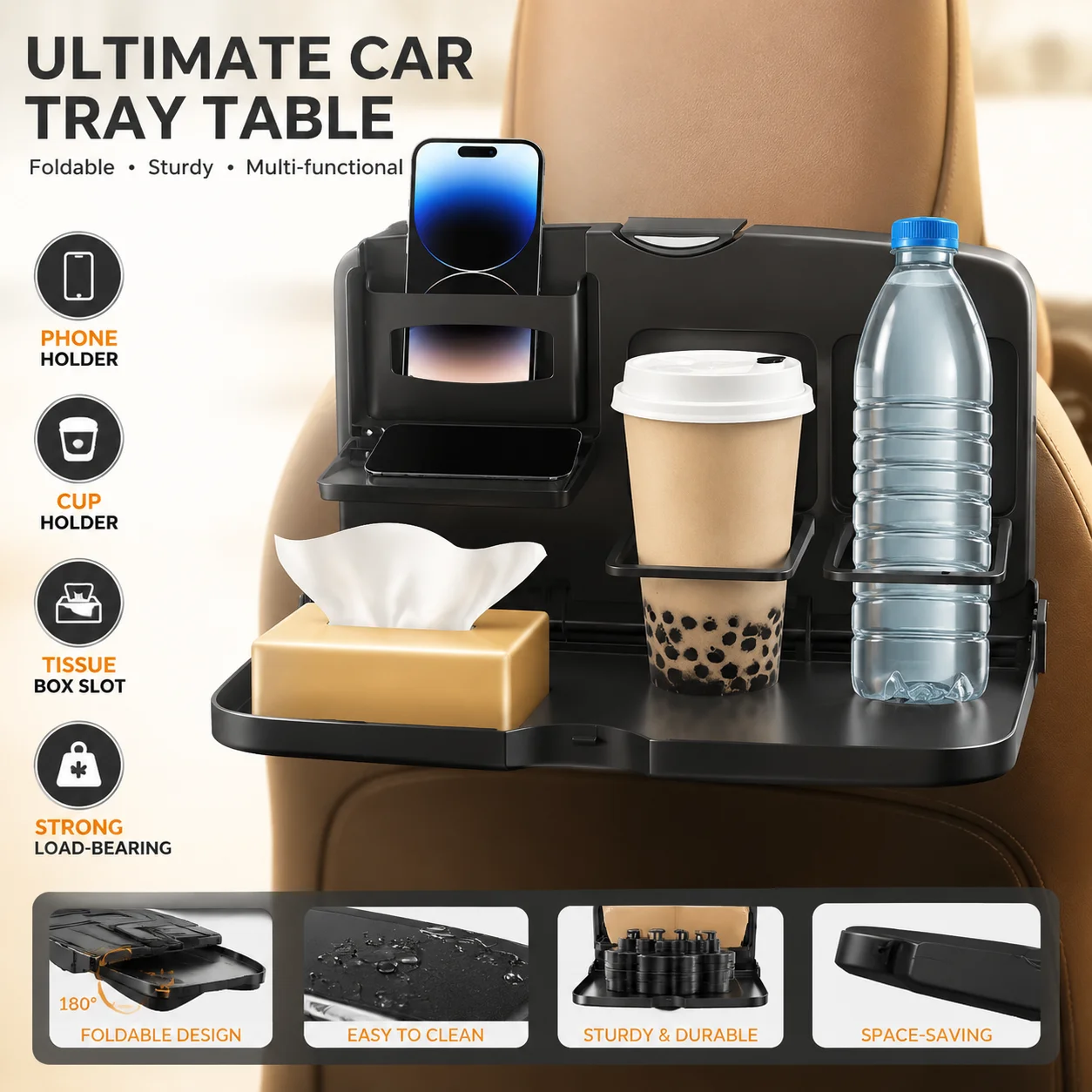 

Car Tray Table Car Backseat Table Dining Drink Cup Holder Folding Food Tray Automobile Interior Storage Shelf Car-Styling