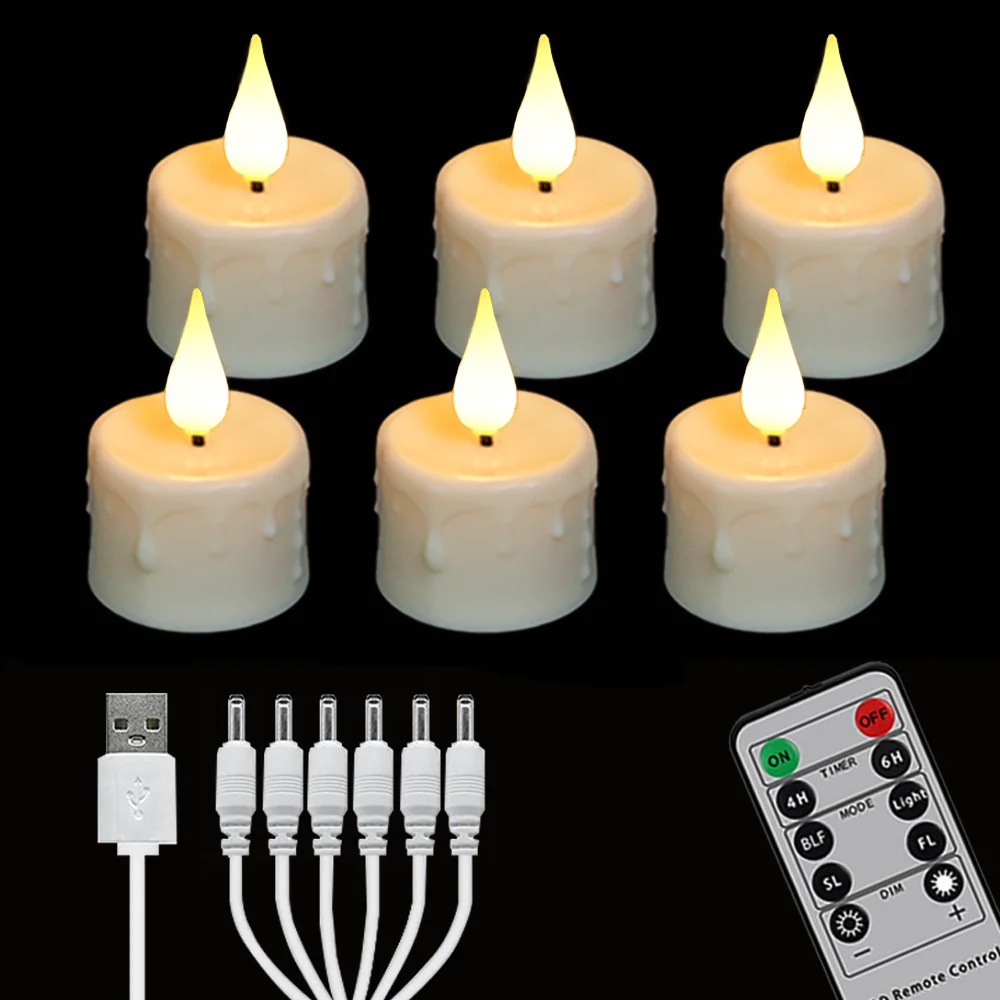 FPOO Wiederaufladbare Kerzenlampe mit Fernbedienung, LED-Kerzen für Raumdekoration, Geburtstag, Heimdekoration, Festival-Dekoration, flammenlose Kerze 6