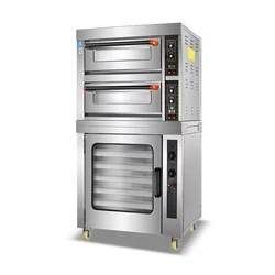 Electric Oven 2 Layers 2 Trays Commercial Combined Furnace 5 Plates Stainless Steel Pizza Bread Cake Fermentation Cabinet