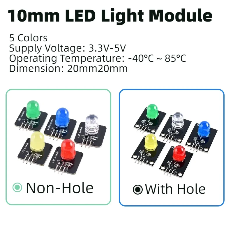 5pcs 10mm LED Indicator Light Module 3.3V‑5V 20*20mm LED Diode Electronic Building Block