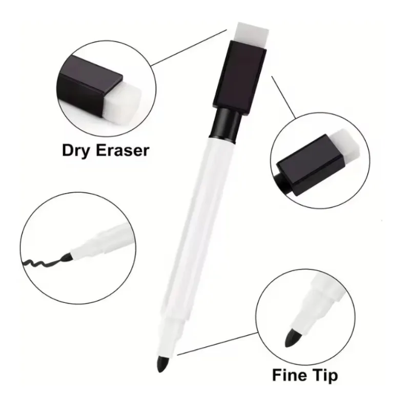 Whiteboard Marker Pen Black Dry Erase Caps 2 in 1 Markers Whiteboard Writing Drawing Pens for School Office Supplies Stationery