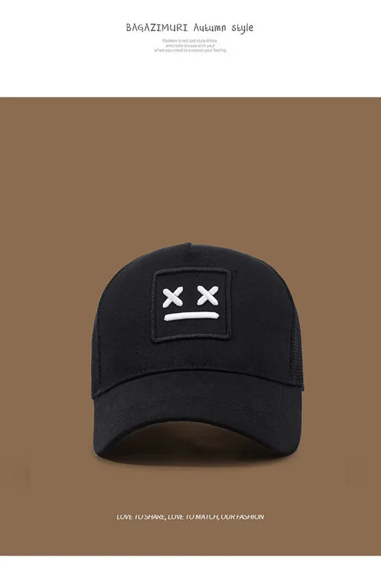 Herren-Baseballkappe mit gesticktem lächelndem Gesicht, modische Trucker-Mütze, verstellbare Outdoor-Sonnenschutz-Freizeitmütze – Detail 4