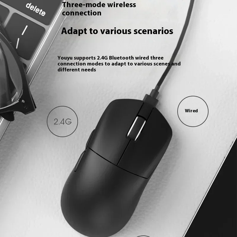 SKN SWIM FISH Pro Wireless Mouse Three Mode PAW3950 Low Latency 30000DPI 750IPS Lightweight 8K Gaming Mouse PC Gamer Accessories