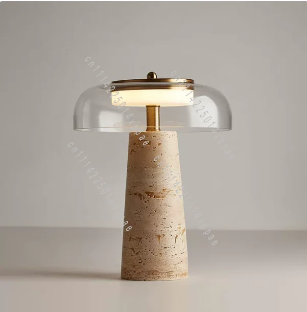 Bedside Office Atmosphere Desk Lamp Nordic Minimalist Yellow Travertine Glass Desk Lamp Light Luxury Premium Bedroom Study