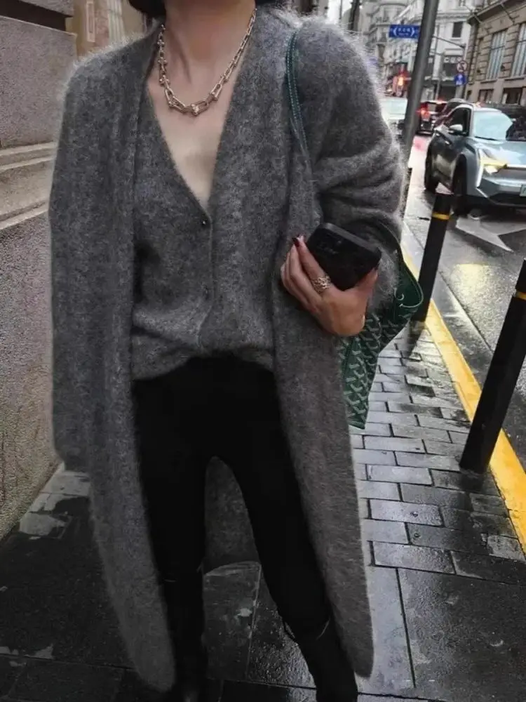 British Style Raccoon Fur Sweater Jacket, Autumn And Winter High-End Retro Vest Paired With Long Jacket Two-Piece Set